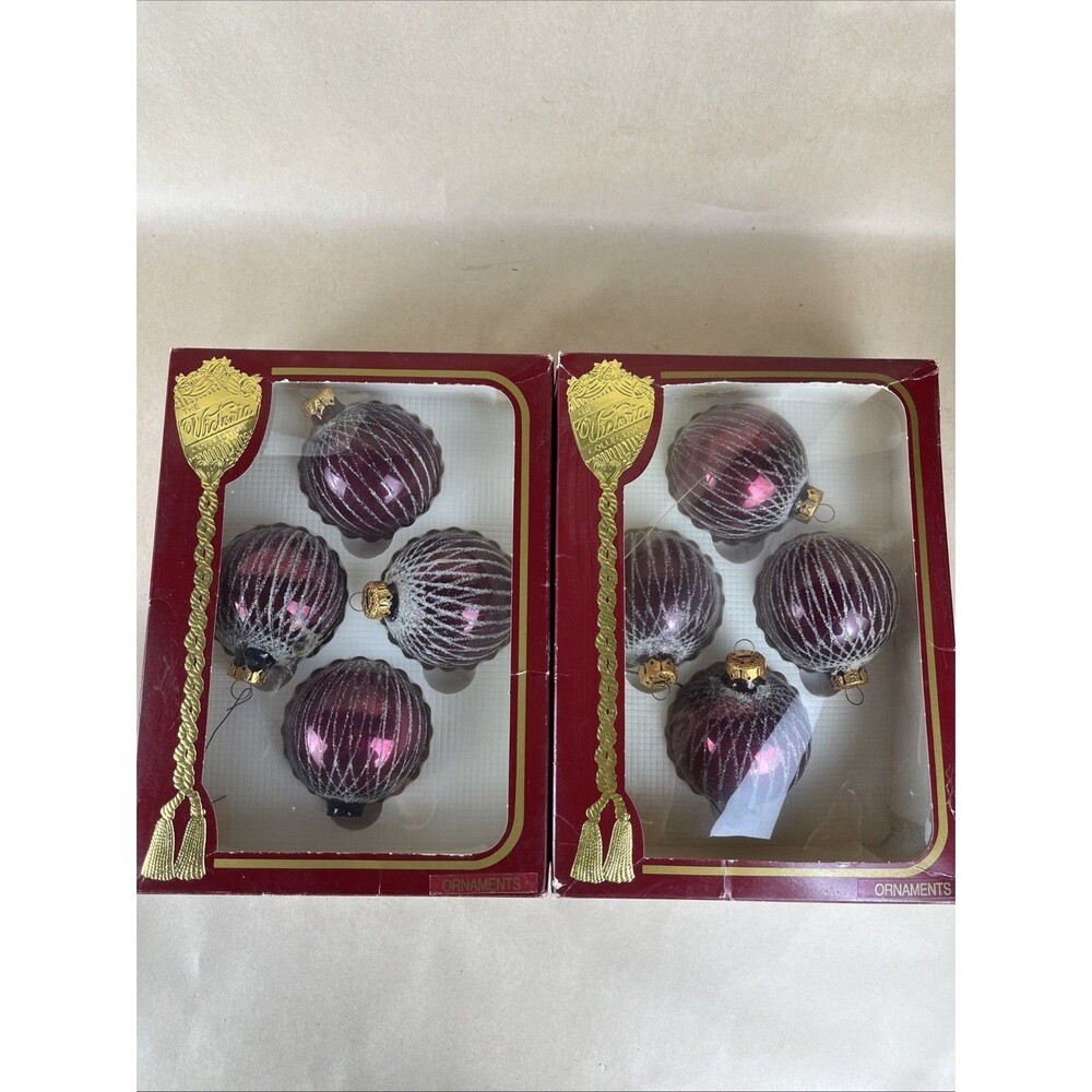 2 Box Of 4 The VICTORIA‎ COLLECTION Red Glitter GLASS BALL ORNAMENTS